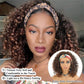 Aisaide Kinky Headband Wig 12 Inch Deep Curly Headband Wigs for Black Women Glueless No Lace Deep Curly Half Hair Wigs Dark Almond Brown