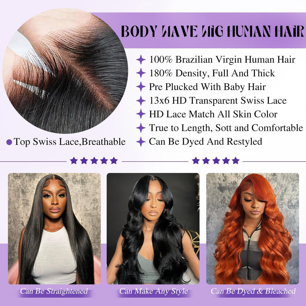 Body Wave Lace Front Wigs Human Hair Pre Plucked 13x6 Lace Front Wigs Human Hair Real 180% Density HD Transparent Frontal Glueless Wigs Human Hair for Women with Baby Hair Natural Black 22 Inch
