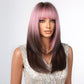 Tumhorn Long Ombre Brown and Pink Wigs for Women Straight Synthetic Wig with Bangs Brown Highlight Hair Replacement Wigs