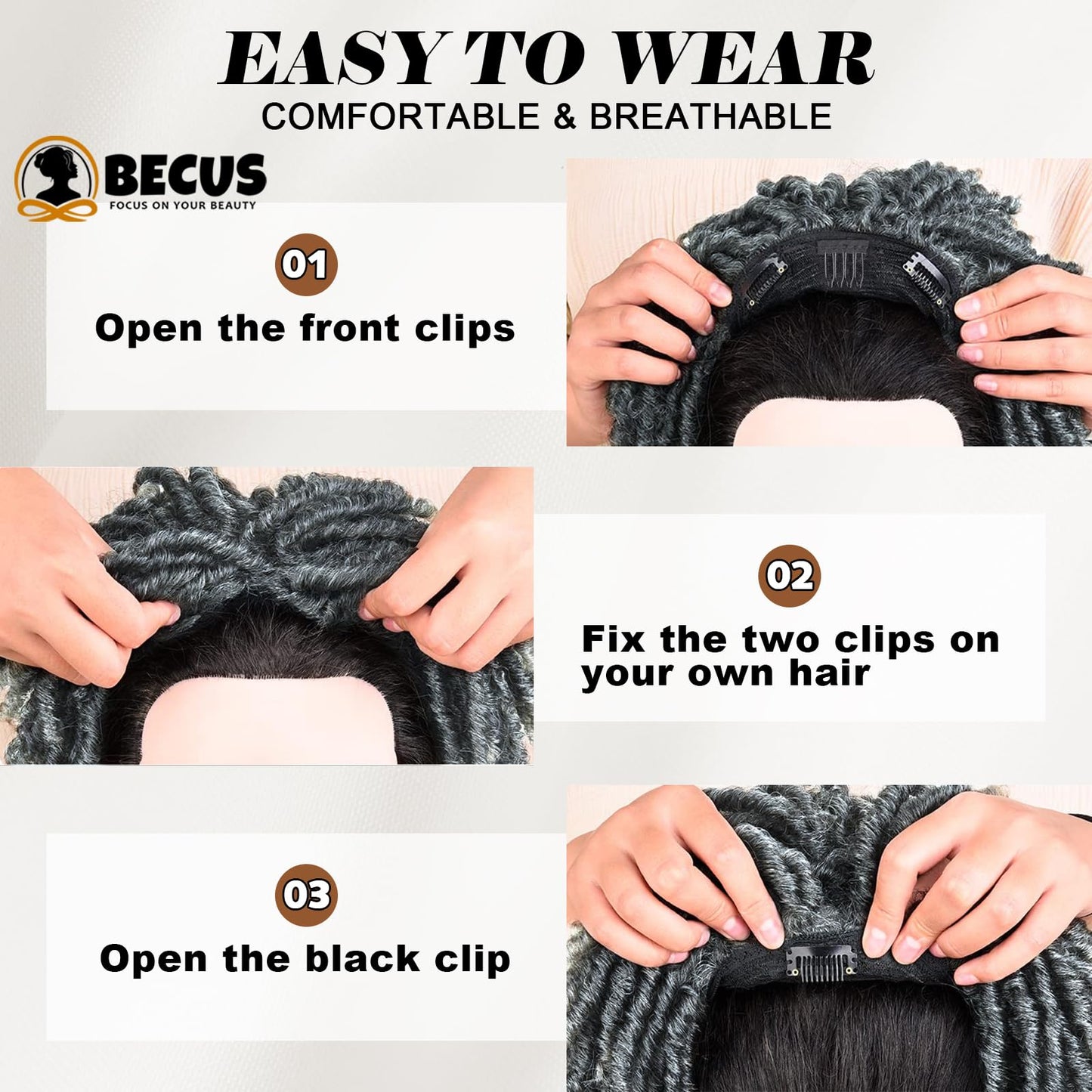 BECUS Hair topper Dreadlock Toupee Afro Fake Dreads Dread Lock Topper Toupee Hair for Men and Black Women Braids Braided Dreadlocks Afro Curly Synthetic Hairpieces Party Halloween(Gray)