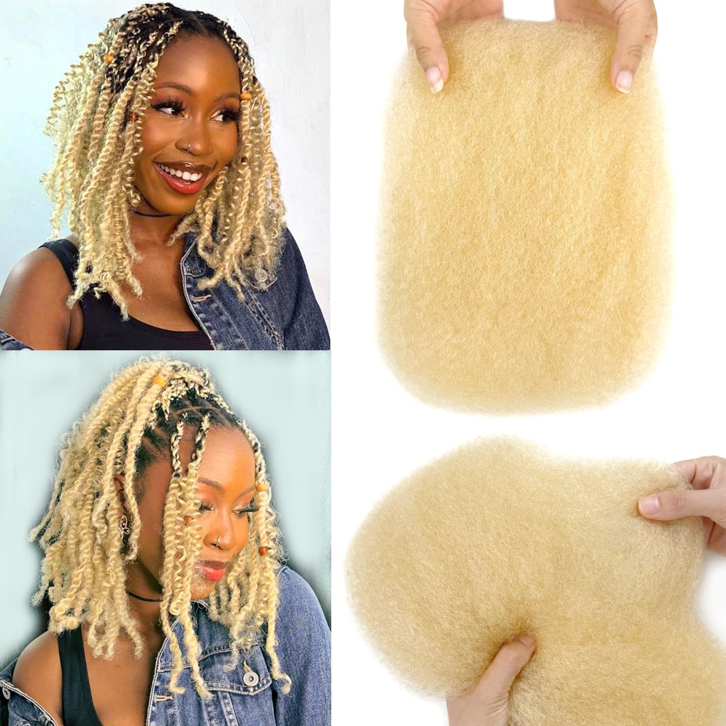 Serreal Blonde Afro Kinkys Bulk Human Hair for Braiding 12 Inch Afro Kinky-curly Human Hair Bulk for Twist 4C Kinkycurly Bundles for Mini Twists or Micro Locs Extensions