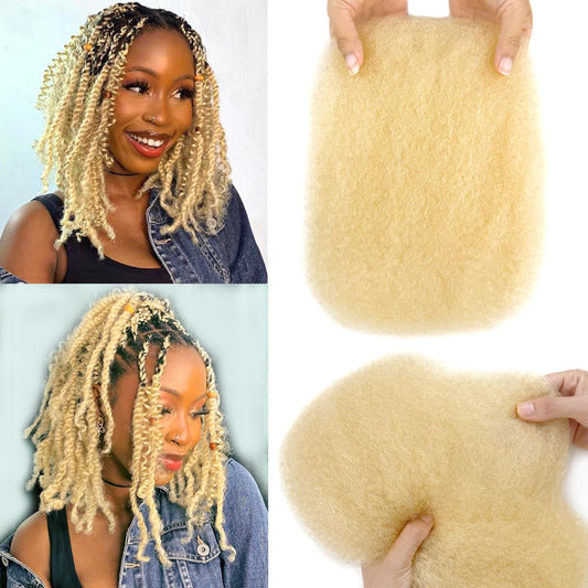 Serreal Blonde Afro Kinkys Bulk Human Hair for Braiding 12 Inch Afro Kinky-curly Human Hair Bulk for Twist 4C Kinkycurly Bundles for Mini Twists or Micro Locs Extensions