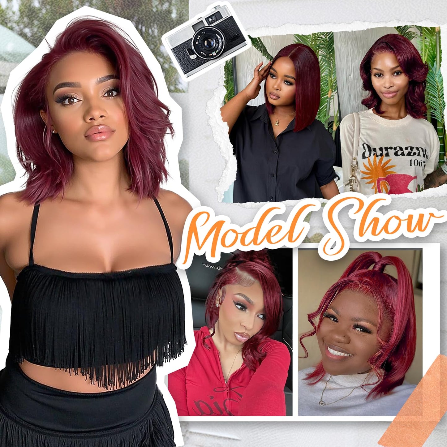 Afribye Burgundy Wig Human Hair 200% Density 13x6 99j Body Wave Lace Front Wigs Human Hair Pre Plucked Short Wigs for Black Women Glueless Frontal Wig Human Hair Loose Wavy 14 inch