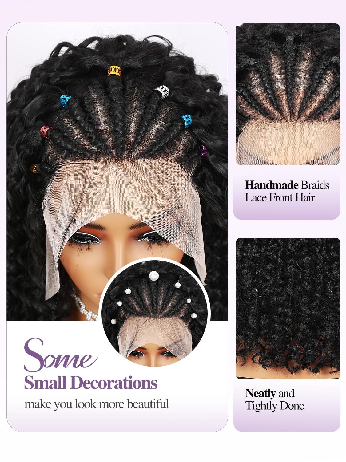 Quantum Love Braided Wigs for Black Women Braids Cornrows Lace Curly Wigs 16 Inch Lace Frontal Braided Fully Curly Bob Synthetic Glueless Wig
