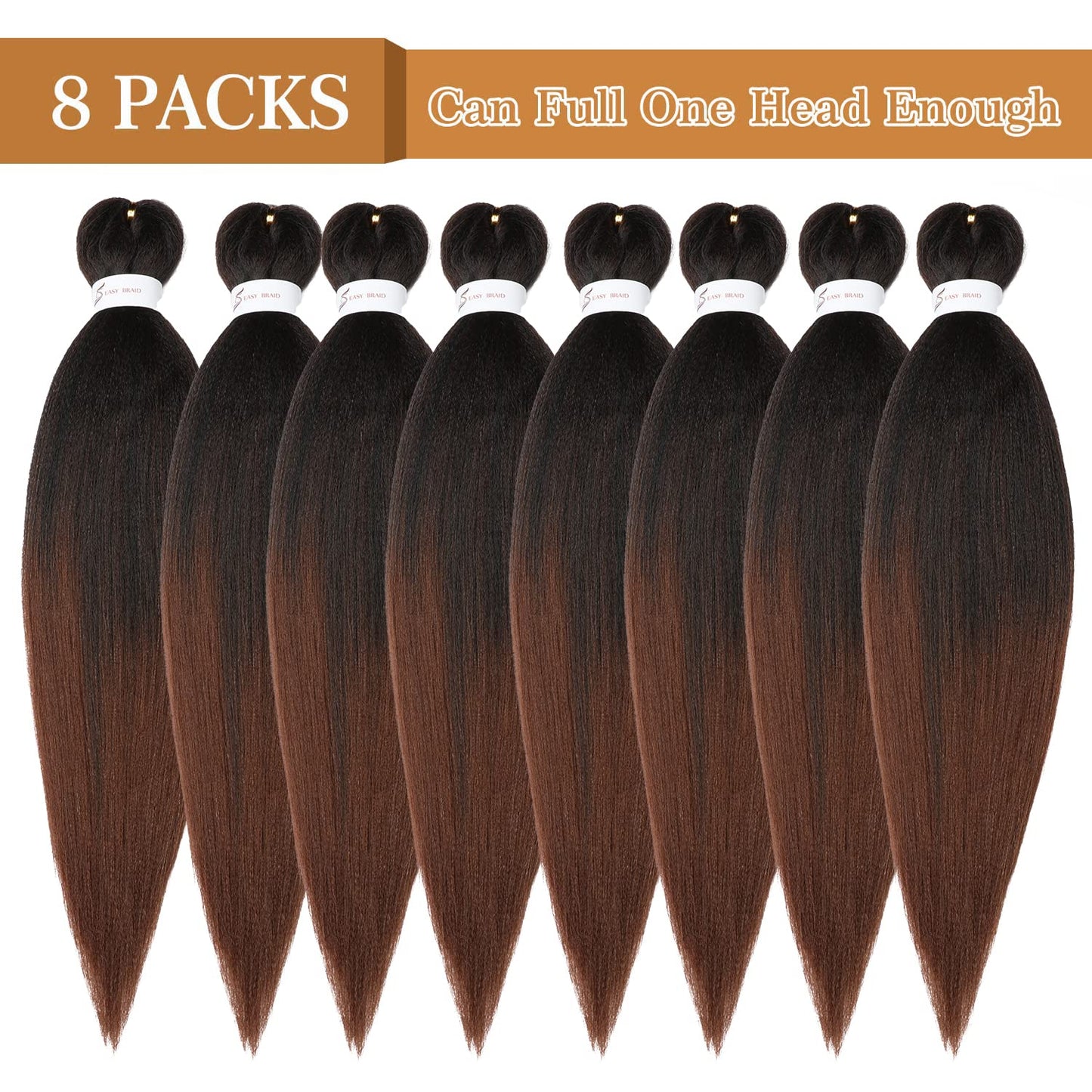 Ubeleco 8 Packs Pre-stretched Braiding Hair,20 Inch Ombre Braiding Hair Professional Soft Yaki Texture, No Itch, Hot Water Setting Hair Extensions for Braids (20in,1B/30)