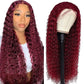 BOSDIOS 99J Burgundy Lace Front Wigs Human Hair 13x6 Deep Wave Lace Frontal Wig Human Hair for Black Women Red Water Curly Wave Wigs 180% Density Glueless Pre Plucked with Baby Hair(24inch)