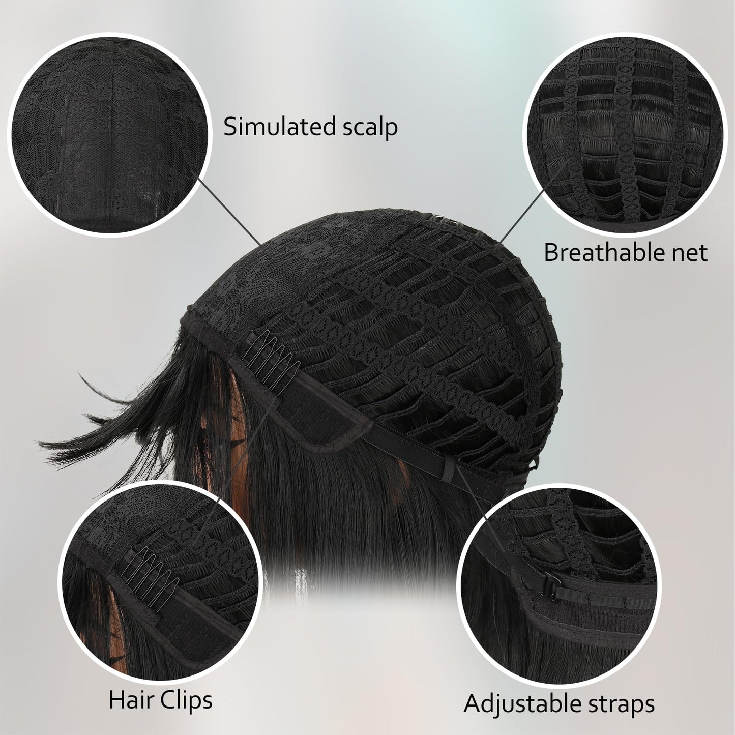 NOVFLKW Black Long Straight Layered Wig with Bangs for Women 26 inch Put on Go Realistic Synthetic Heat Resistant Natural Wig for Girls Party Cosplay and Daily Use