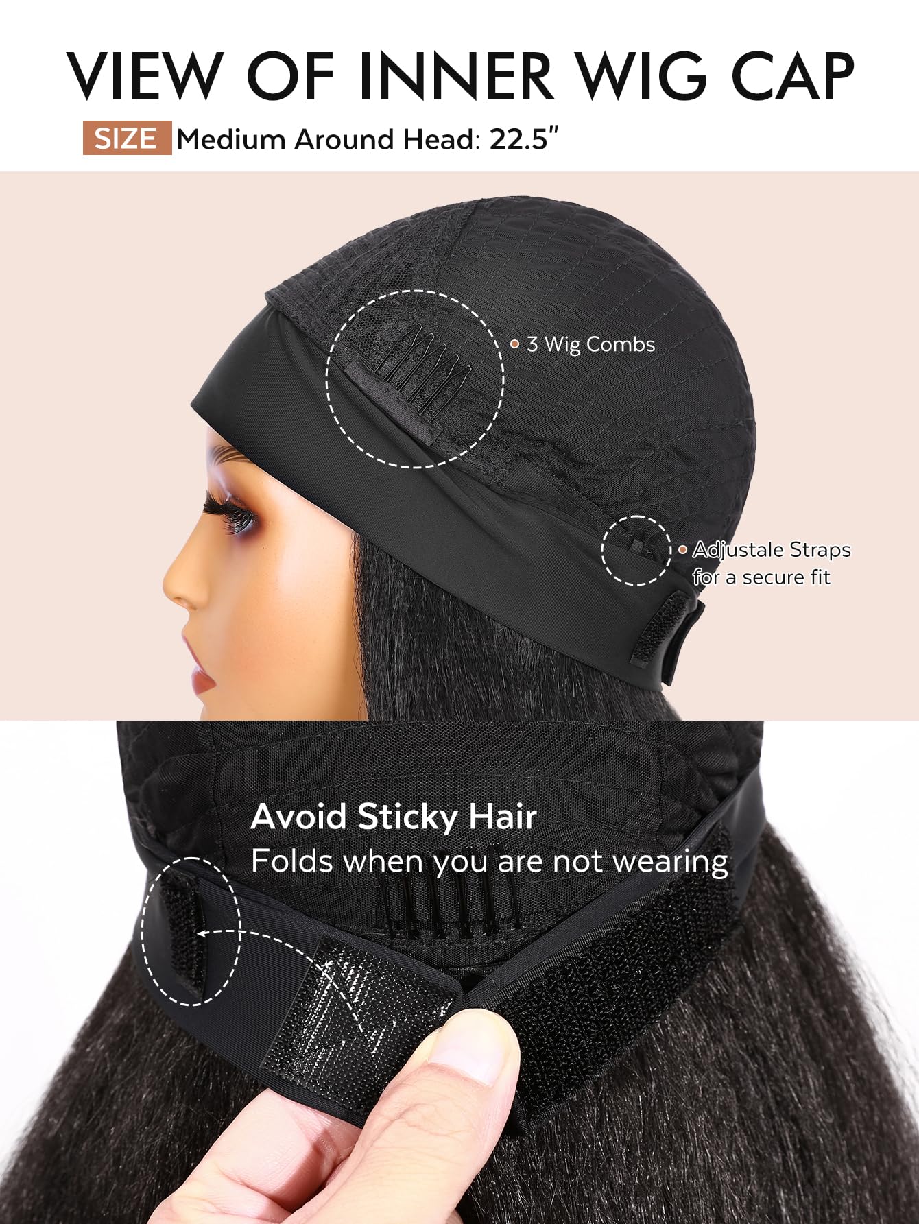 WIGNEE Kinky Straight Headband Wig Kinky Wig with Ribbon Glueless Headband Wigs for Black Women Natural Synthetic Afro Wigs for Black Women Natural Black 14 Inch