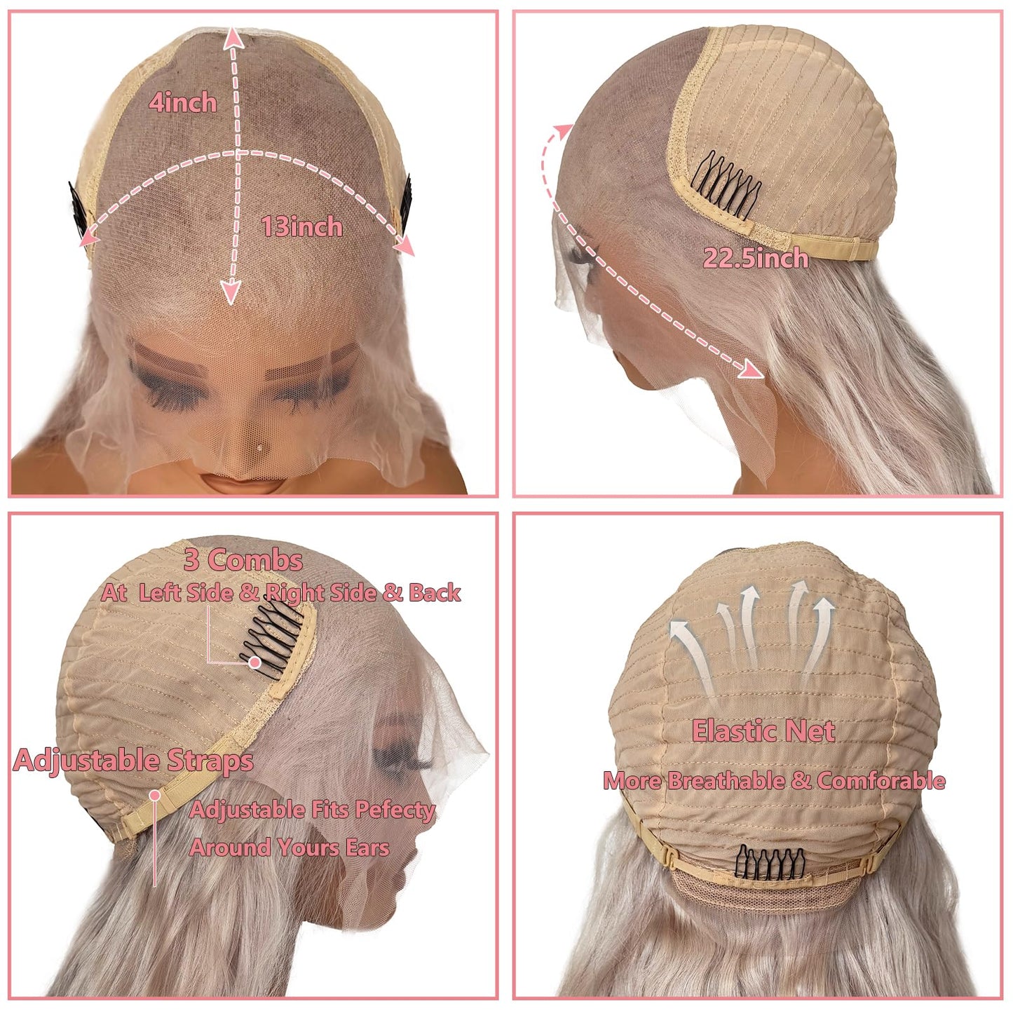 13x6 Lace Front Wig Human Hair, 180% Density Mini Knots HD Invisible Lace Wig for Women Free Part Glueless Silver Grey Colored Human Hair Wigs Long 34 Inch