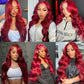 QZOQZO 32 Inch 99J Burgundy Lace Front Wigs Human Hair 13x6 HD Transparent Body Wave Lace Front Wig Pre Plucked 180% Density 99J Burgundy Red Wine Glueless Reddish Brown Human Hair Wigs for Women