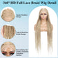 Olymei 360° Hd Full Lace Knotless Braided Wigs for Women Long Braided Lace Front Wigs with Baby Hair Light Brown Ombre Blonde Human Hair Blended Box Braid Wig 36"