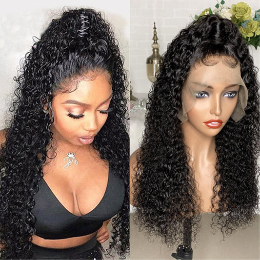 360 Lace Frontal Wig 180% Density Pre-Plucked Hairline 360 Lace Front Brazilian Remy Human Hair Wig Curly Hair Wig for Black Women (16inch with 180% density)