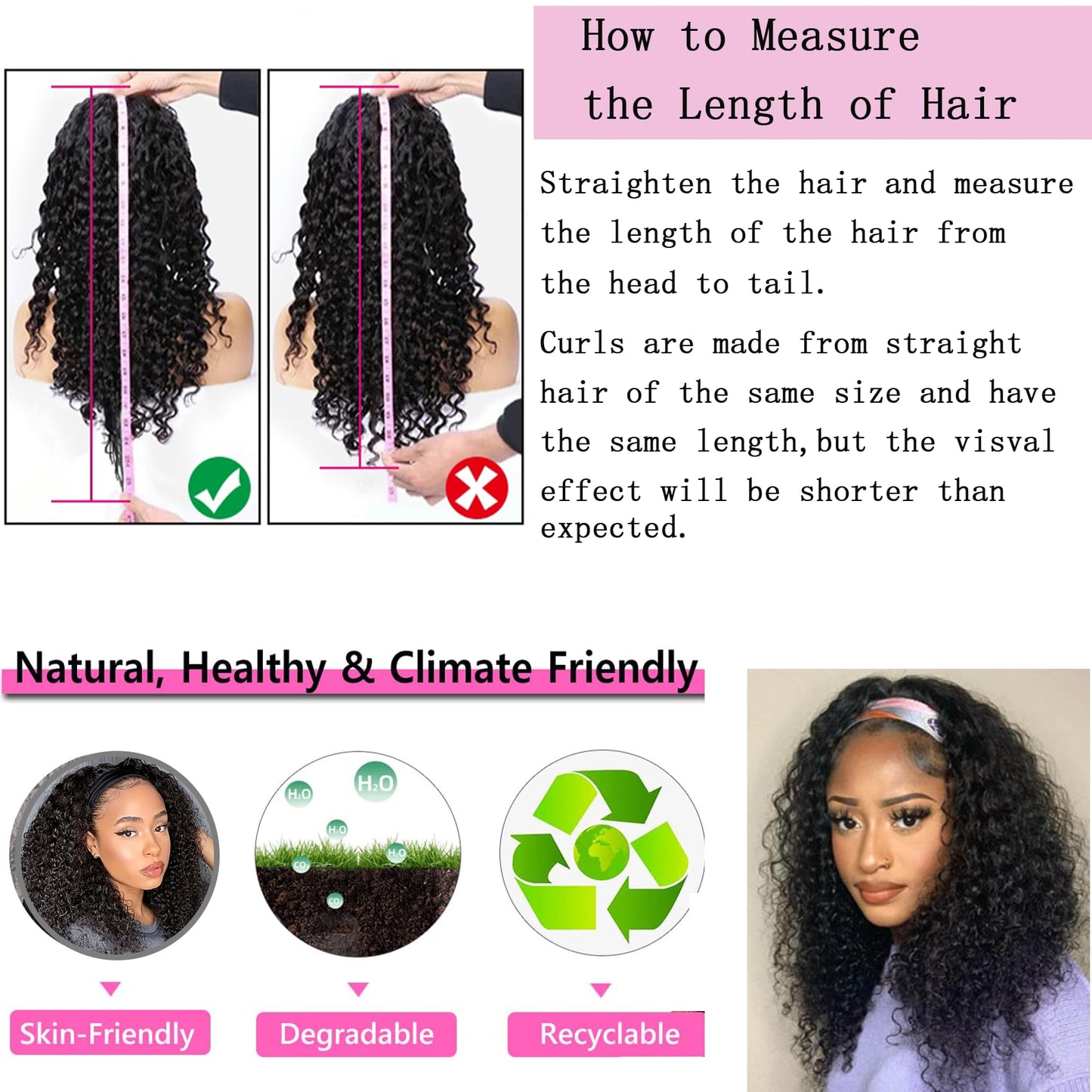 Semicaop Curly Headband Wig Human Hair 16 Inch Headband Wigs for Black Women Human Hair Glueless Wear and Go Human Hair Headband Wig Curly 150% Density Natural Black