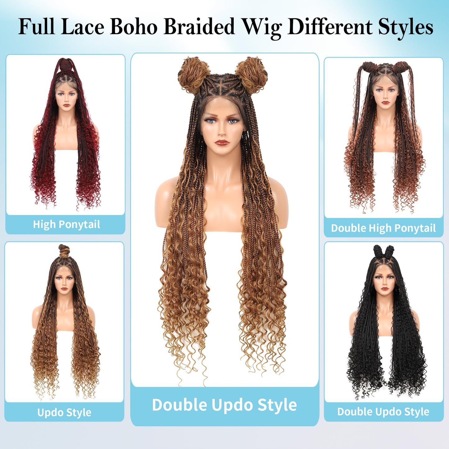 Olymei Boho knotless Braided Wigs for Women Boho Braid Wig Full Double Lace Front Bohemian Box Braid Wig with Baby Hair Premium Synthetic Braided Lace Front Wig 36" Mix Brown and Light Brown