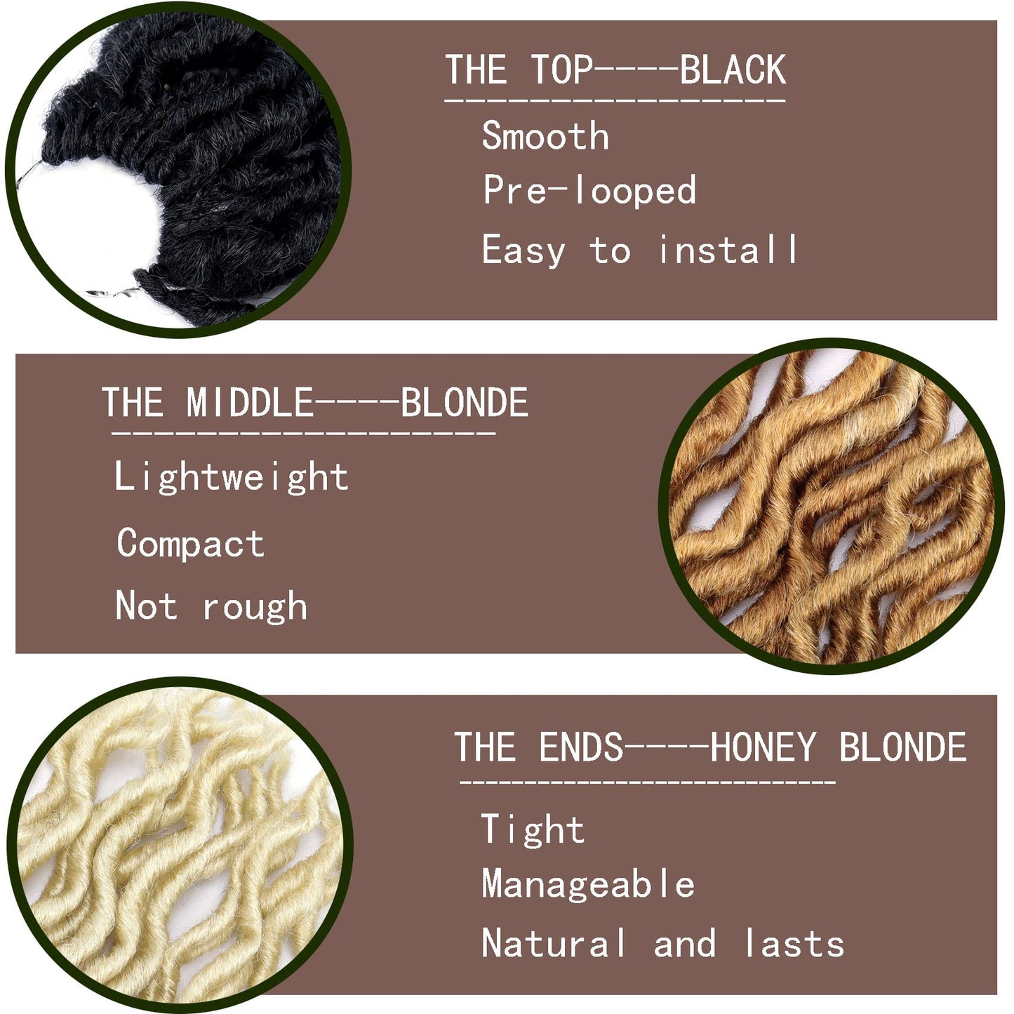14 Inch Goddess Faux locs Crochet Hair 6 Packs/Lot Soft Gypsy Locs Wavy Crochet Braids Dreadlocks 3 Tone Curly Wavy Twist Braiding Hair Extensions African Roots Braid（1B/27/613)