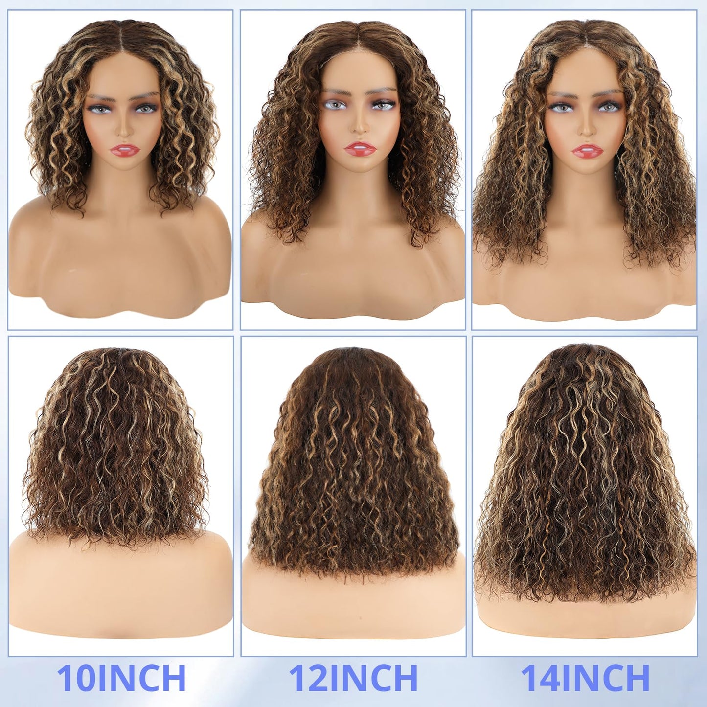 Eyefanniy Glueless Wigs Human Hair pre plucked Pre Cut Blonde Highlights Short Curly Bob Lace Front Wigs for Black Women 4x4 Lace Closure Wig with Elastic Band for Beginners 14 Inch