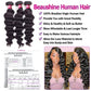 Beaushine Loose Deep Wave Bundles with Closure Human Hair (16 18 20+16) Unprocessed Brazilian Virgin Hair 3 Bundles with Lace Closure Brazilian Loose Curly Bundles Human Hair Natural Color