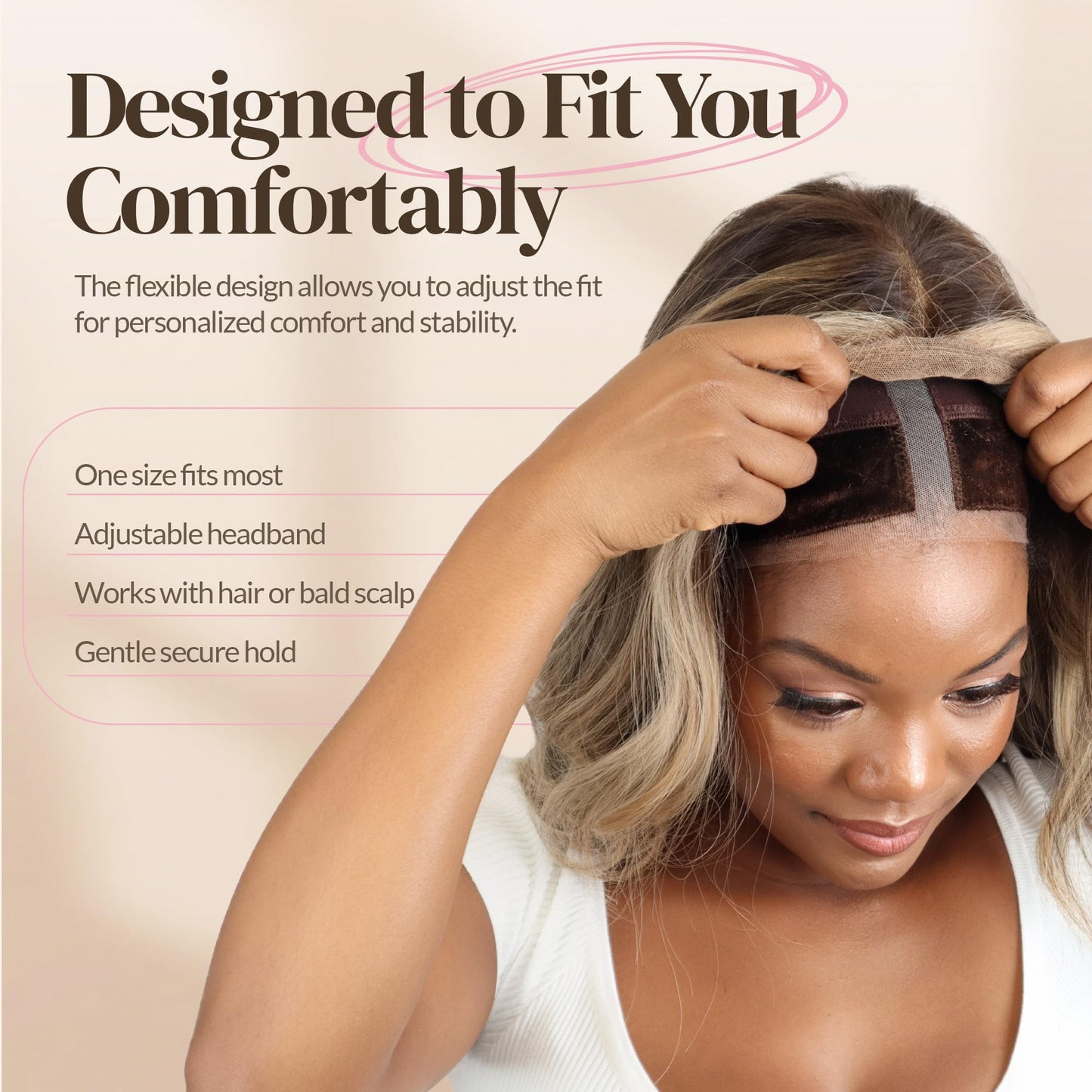 MILANO COLLECTION Lace Wig Grip Cap for Women, Adjustable Wig Caps for Women Non Slip with Headband to Secure Lace Top Perfectly in Place, One Size Fits All, Chocolate Brown & Nude, 2 Pack