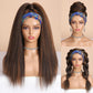WIGNEE Brown Highlights Kinky Straight Headband Wig for Women 22 Inches Yaki Straight Wigs with Black Headband Kinky Straight Wigs for Black Women (2A/30# Highlights, 22 Inch)