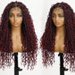 AISI HAIR Full Lace Faux Locs Braided Wigs for Black Women, Faux Locs Burgundy Red Wig Crochet Hair Braid Wig with Baby Hair Hippie Locs Twist Synthetic Wig with Curly Ends 26”