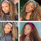 Ombre Highlight Headband Wig Human Hair #4/27 Colored Kinky Curly Headband Wig for Black Women Glueless None Lace Front Human Hair Wigs Brazilian Virgin Hair Wear and Go Wigs 150% Density 16 Inch