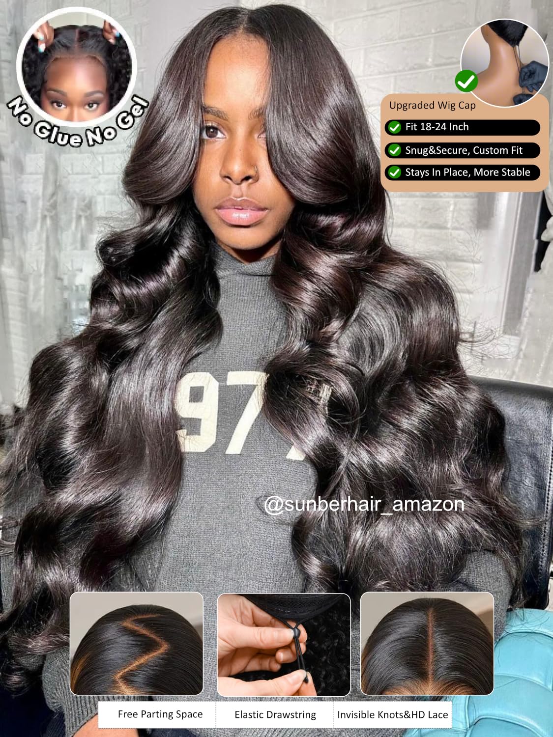 Sunber 13x4 Pre-Everything Wig With Loose Wave Face-Framing Layers And Side-Swept Bangs With Drawstring 180% Density 18Inch