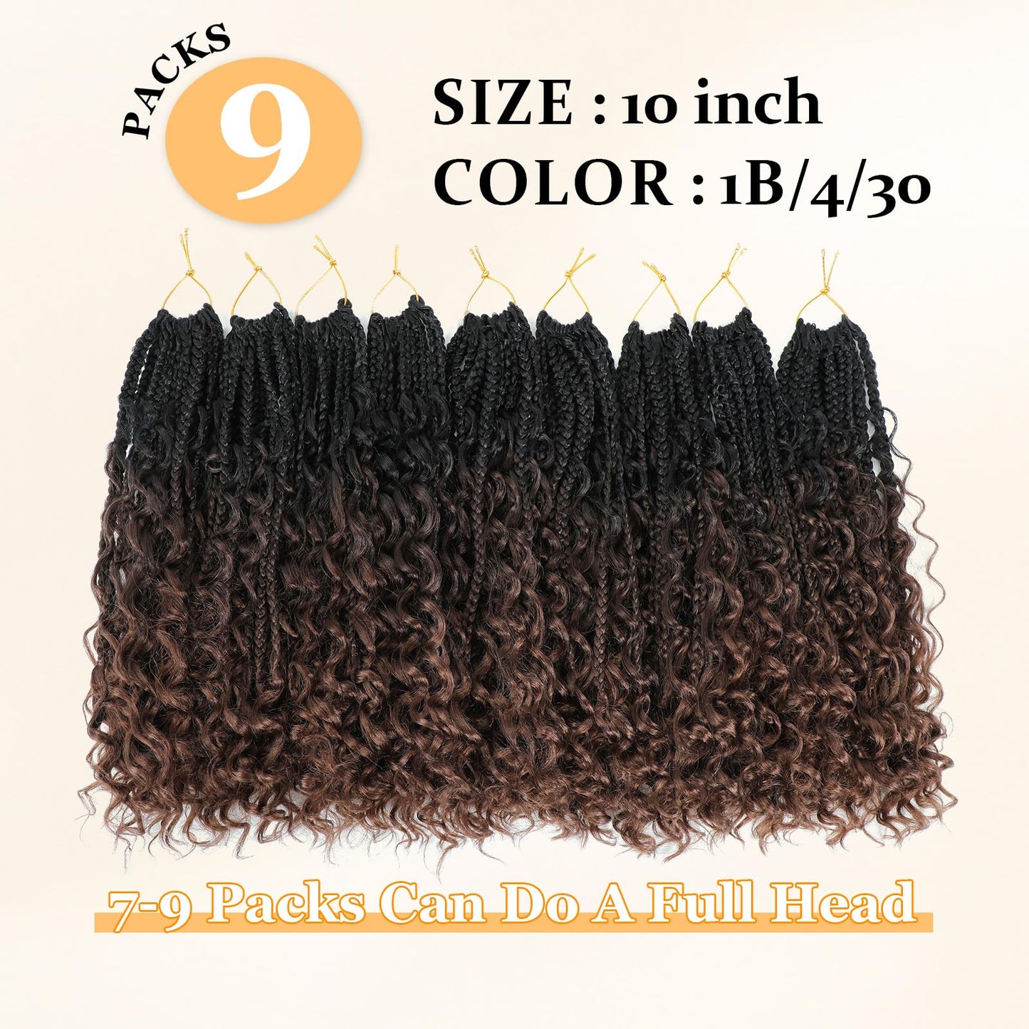 Yewell Goddess Box Braids Crochet Hair 10 Inch Boho Crochet Box Braid With Curly Ends, 9 Packs Bohomian Box Braids Crochet Hair For Black Women Pre Looped Box Braids Crochet Hair (10Inch,1B/4/30)