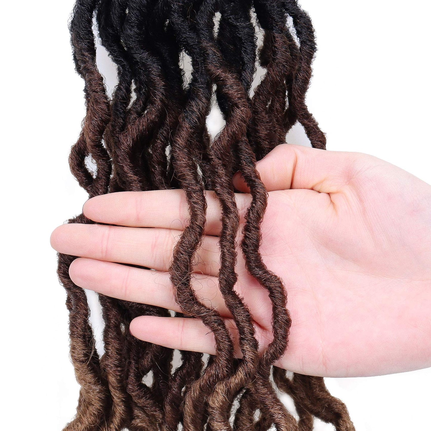 14 Inch Goddess Faux locs Crochet Hair 6 Packs/Lot Soft Gypsy Locs Wavy Crochet Braids Dreadlocks 3 Tone Curly Wavy Twist Braiding Hair Extensions African Roots Braid（#1B/30/27)