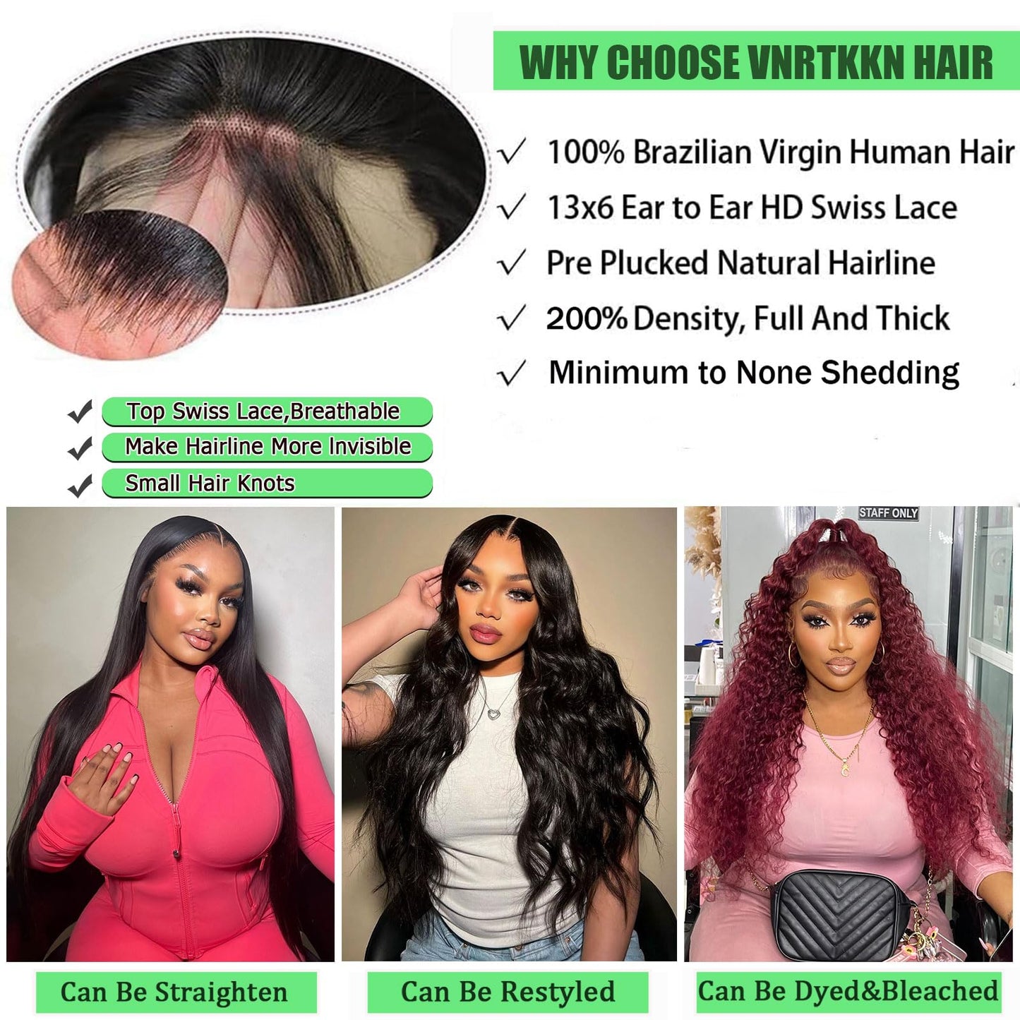 Vnrtkkn 34 Inch Deep Wave Lace Frontal Wigs Human Hair 200 Density 13x6 HD Transparent Deep Wave Lace Front Wigs for Women
