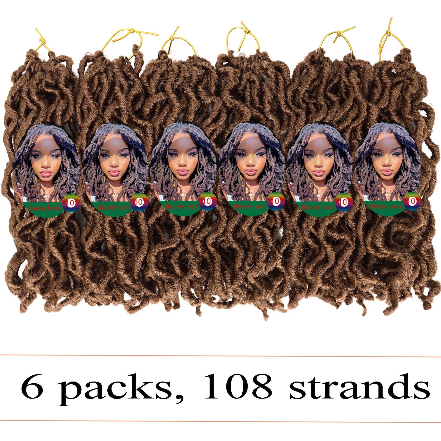 14 Inch Wavy Gypsy Locs Crochet Hair 6 Packs Brwon Goddess Faux Locs Crochet hair African Roots Synthetic Braiding Hair Extensions for Black Women, 30#