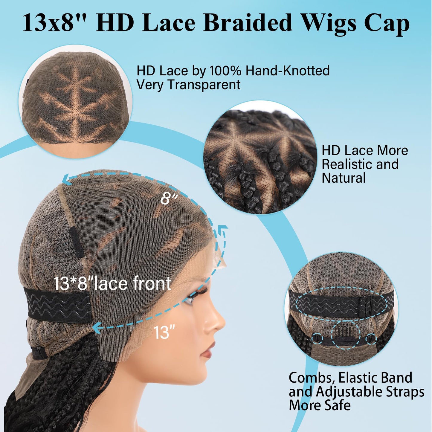 Olymei 13x8'' HD Lace Front Boho Braided Wigs Knotless Braided Wigs for Black Women Box Braid Wig Premium Synthetic Boho Braided Lace Front Box Braided Wig, Natural Black 36 Inch