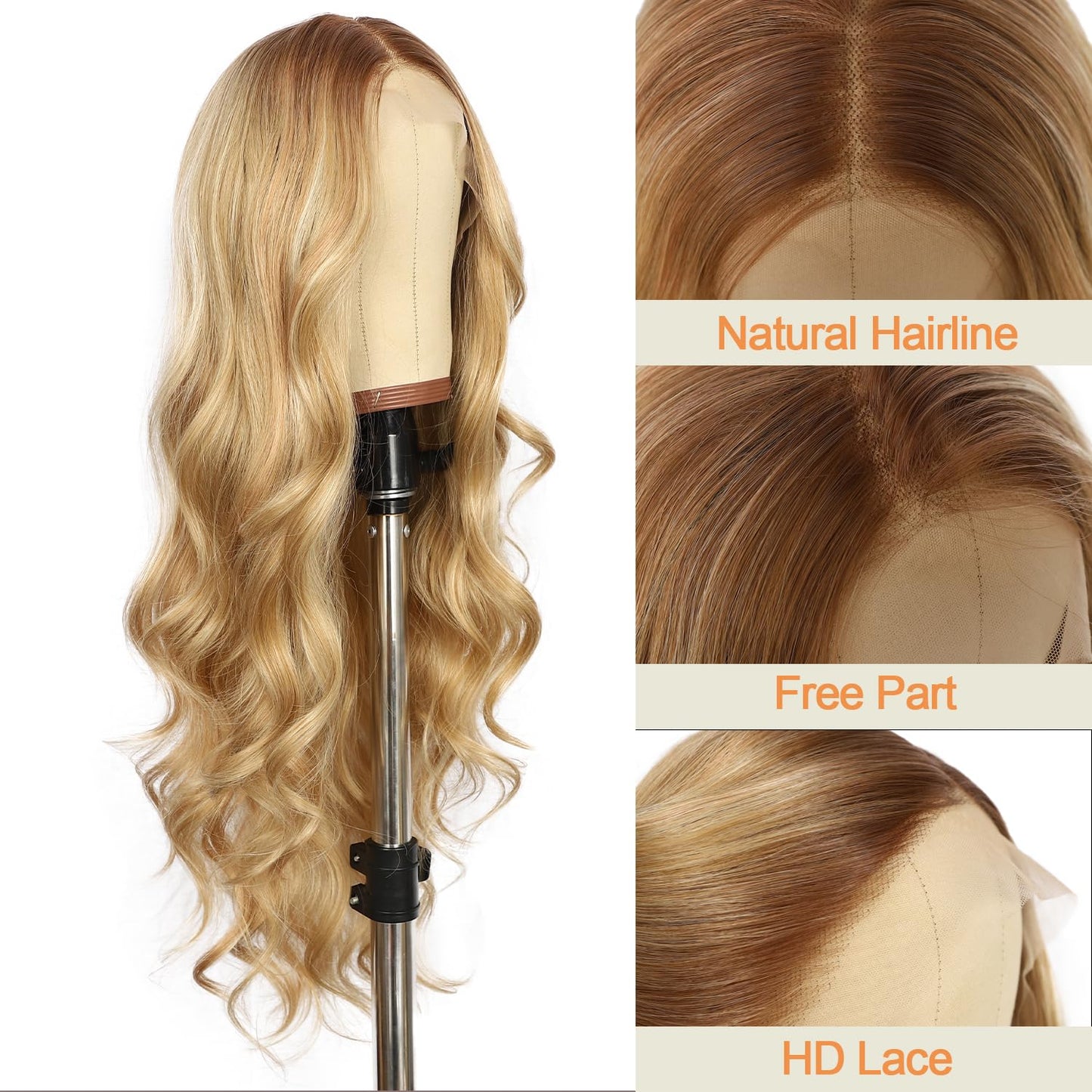 SAPPHIREWIGS Long Wavy Wig for Women Synthetic Lace Front Wig Ombre Honey Blonde Body Wavy Hair Heat Resistant Fiber Hair for Daily Party Use 26 Inch