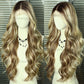 SAPPHIREWIGS 13x4 Lace front Wig Long Blonde with Brown Highlights Wavy for Women Free Part Body Wave Natural Looking Synthetic Heat Resistant Fiber Daily Party Use 26 Inch