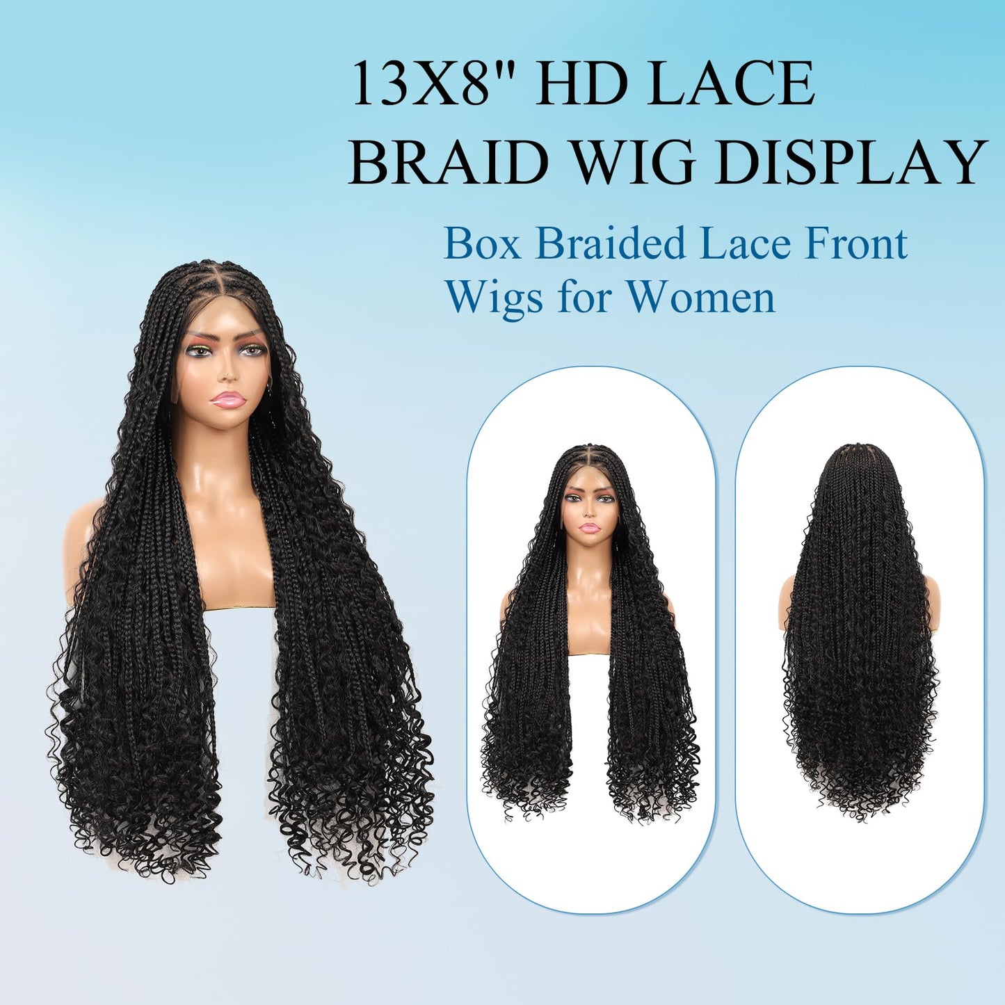 Olymei 13x8'' HD Lace Front Boho Braided Wigs Knotless Braided Wigs for Black Women Box Braid Wig Premium Synthetic Boho Braided Lace Front Box Braided Wig, Natural Black 36 Inch