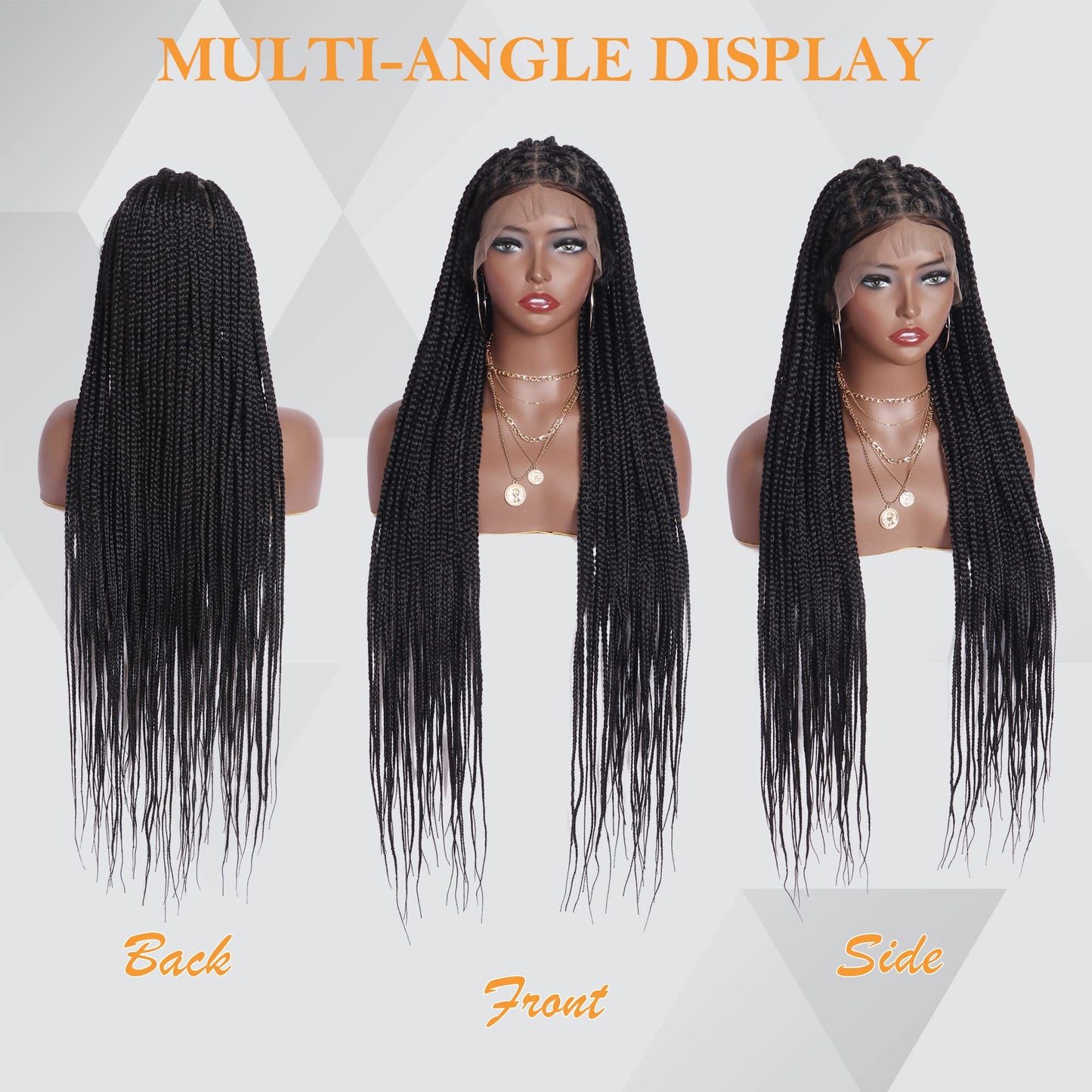 Alebery 36" Full Lace Criss Cross Knotless Box Braided Wigs for Black Women Knotless Box Braids Lace Front Wig with Baby Hair Lightweight Synthetic Black Cornrow Braided Wigs (1B)