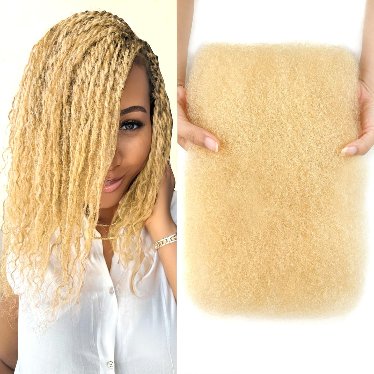 Serreal Afro Kinkys Bulk Human Hair for Braiding 613 Blonde Afro Kinky-curly Human Hair Bulk for Twist 18 Inch Quality Kinkycurly Bundles for Mini Twists Braids or Dreadlock Extension