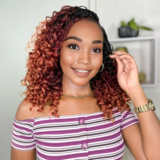 Yewell 9 Packs Goddess Box Braids Crochet Hair Boho Crochet Box-Braids With Curly Ends Crochet-Hair For Black Women, 12 Inch Pre Looped Bohemian Crochet Box-Braid (12Inch 9 Packs,1B/530/350)