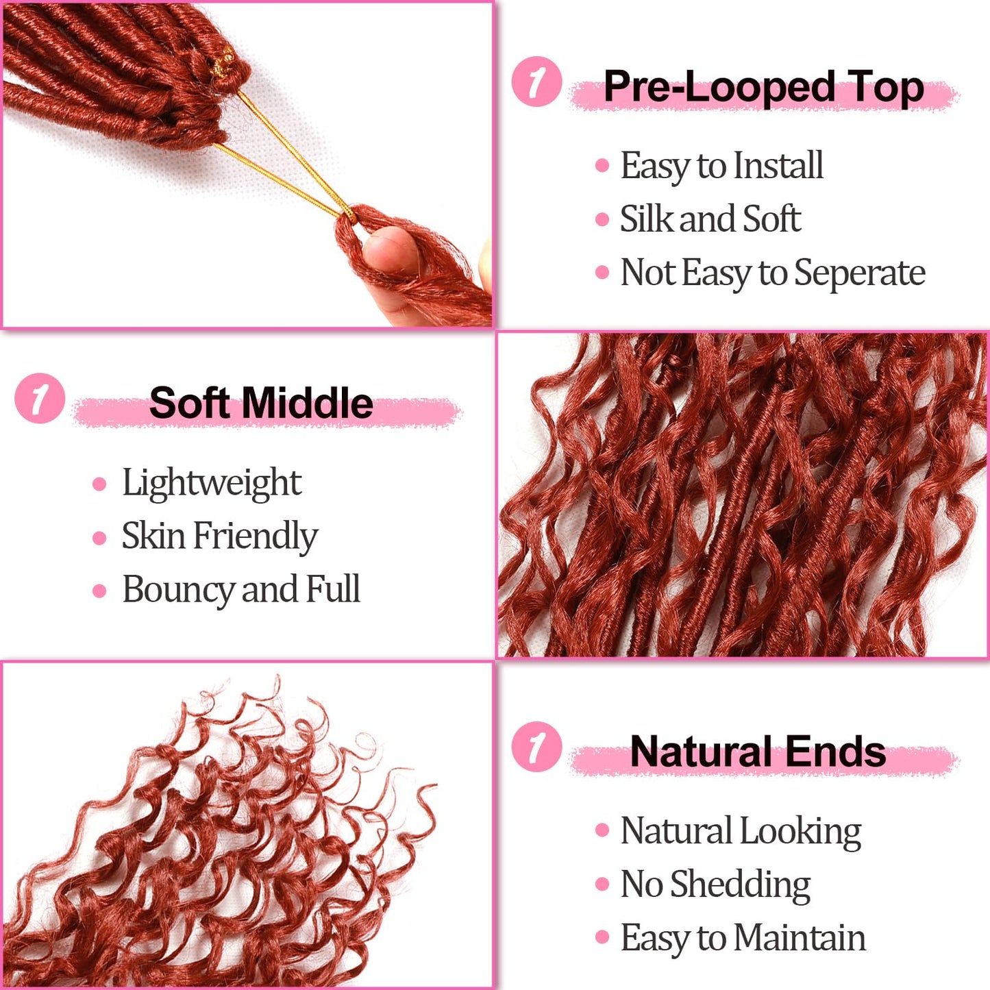 Soft Boho Locs Crochet Hair for Black Women-30 Inch 8 Packs Goddess Faux Locs Crochet Human Hair Feeling Pre Looped with Curly Ends (#350, 30 Inch(Pack of 8))