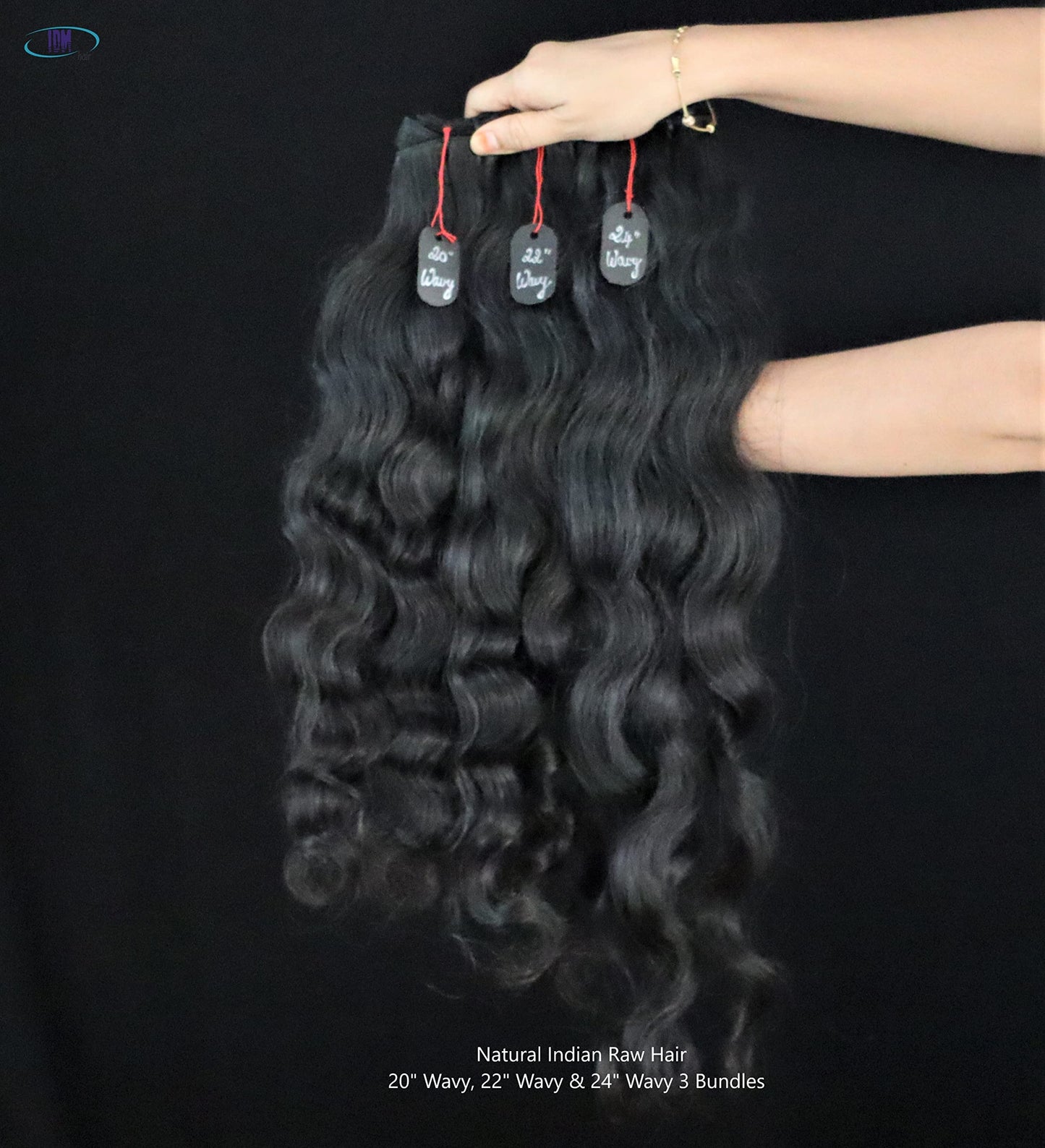 IDM INDIA 3 Bundles of 20” 22” 24” Wavy 100% natural Indian virgin temple raw hair extensions unprocessed and not treated with any kind of chemicals. Single donor raw hair weft bundles