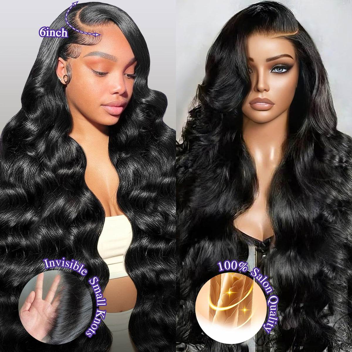 Zalvian 32 Inch 13x6 Lace Front Wigs Human Hair Pre Plucked HD Transparent Lace Frontal Real 180% Density Body Wave Lace Front Wigs Glueless Wigs with Baby Hair for Women Natural Black