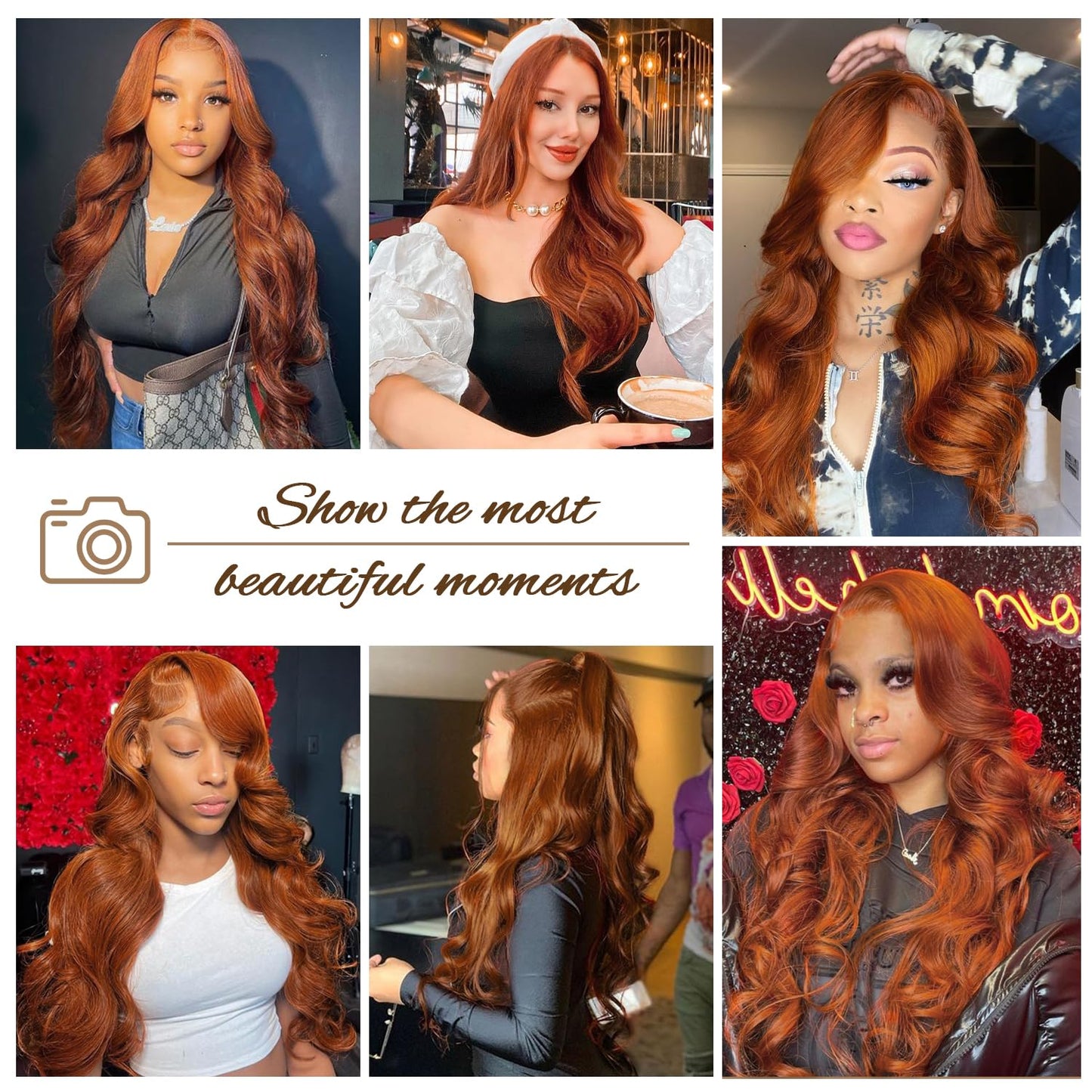 SAPPHIREWIGS Ginger Wavy 13x4 Synthetic Lace Front Wigs for Women Glueless Body Wave Orange Wig Heat Resistant Hair for Daily Cosplay Halloween Use 26 Inch