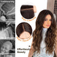 Nnzes Long Brown Wavy Wig with Highlights Middle Part Curly Wigs Lace Hairline Wigs for Women Ombre Brown Synthetic Heat Resistant Wigs for Daily Part Use