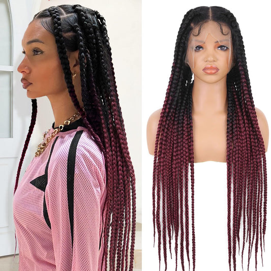 Lady Miranda Full Lace Jumbo Braided Wigs for Black Women Knotless Box Braid Wig with Baby Hair 32" Glueless Wigs Jumbo Box Braids Lace Front Synthetic Wig (1B/BUG)