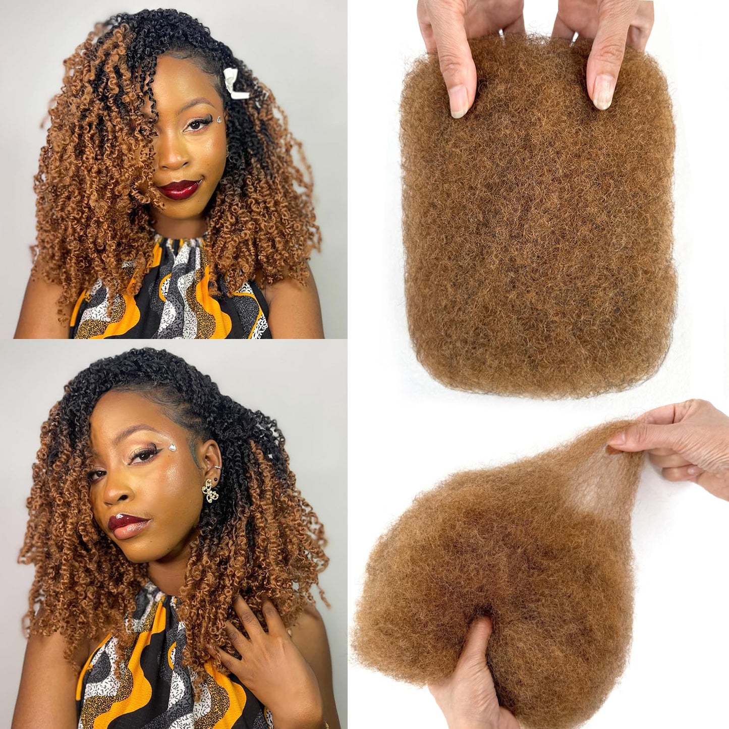 Afro Kinkys Bulk Human Hair for Braiding 30# Afro Kinky-curly Human Hair Bulk for Twist 10 Inch Quality Light Brown Kinkycurly Bundles for Mini Twists or Micro Locs Extensions
