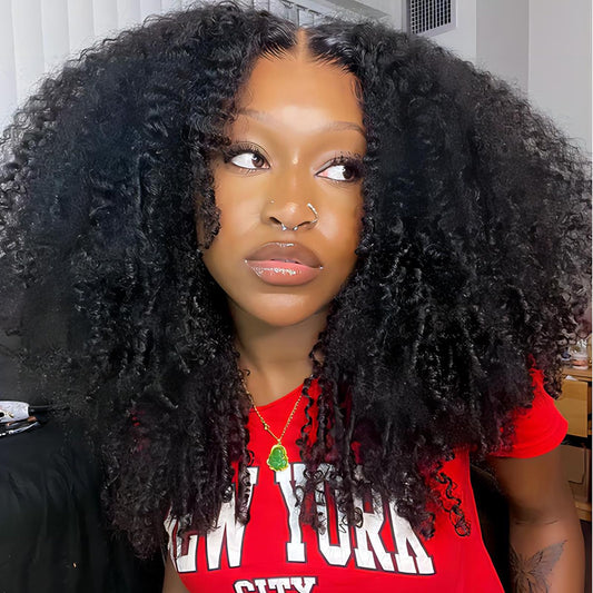 ISEE Women's Glueless 6x4 HD Lace Afro Kinky Curly Wig, 100% Unprocessed Brazilian Virgin Human Hair, 22 Inch