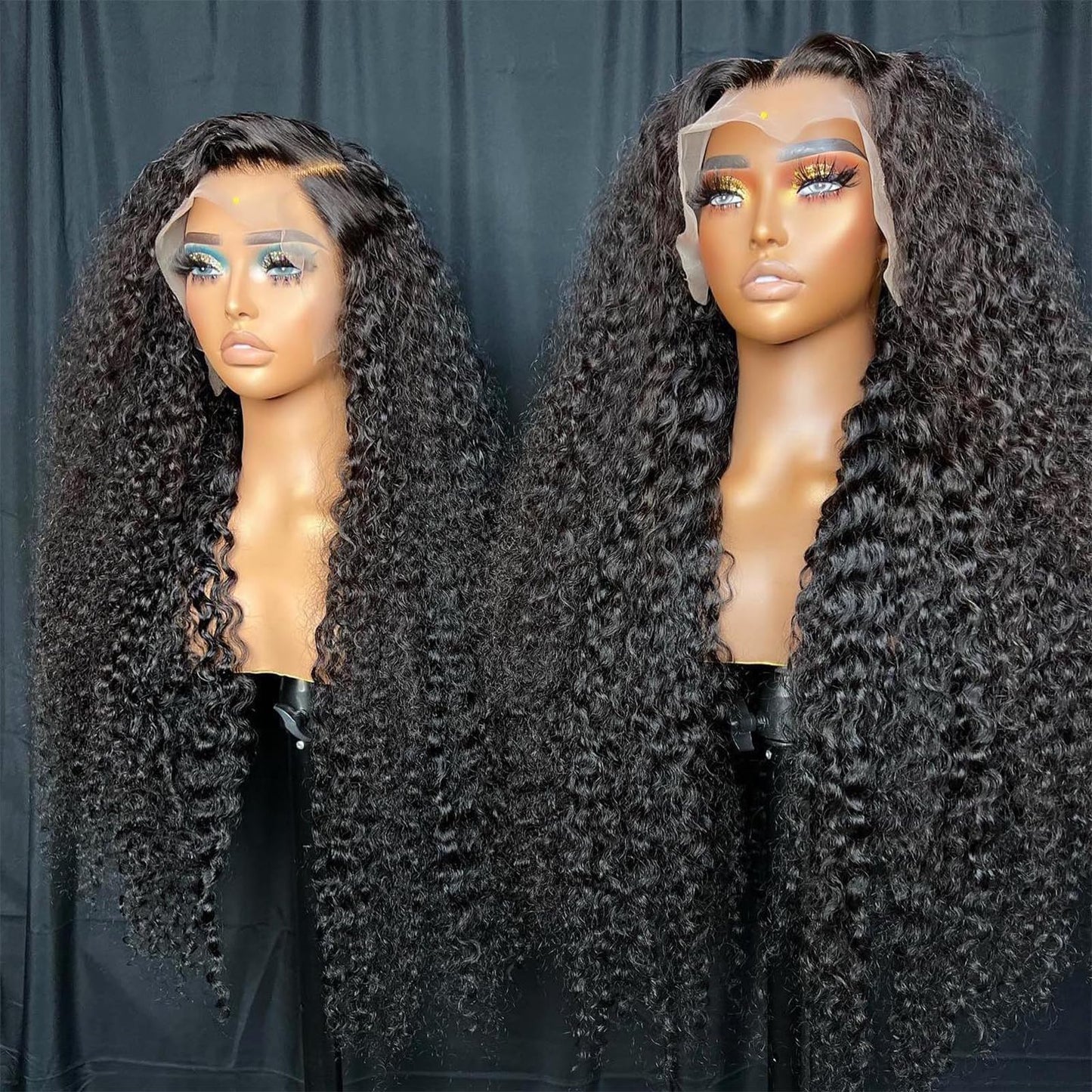 KVFCT 36 Inch Deep Wave Lace Front Wigs Human Hair 13x6 HD Transparent Deep Wave Frontal Wigs Human Hair Pre Plucked Deep Curly Human Hair Wigs Glueless Curly Lace Front Wig Natural Hairline