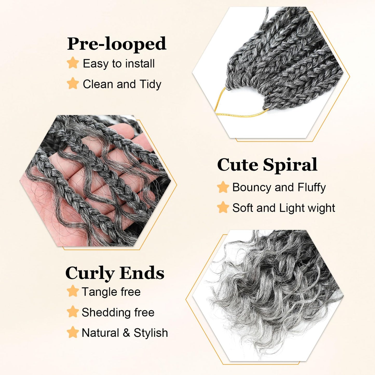 Yewell 9 Packs Goddess Box Braids Crochet Hair Boho Crochet Box-Braids With Curly Ends Crochet-Hair For Black Women, 12 Inch Pre Looped Bohemian Crochet Box Braiding Hair (12Inch 9 Packs,TGrey)