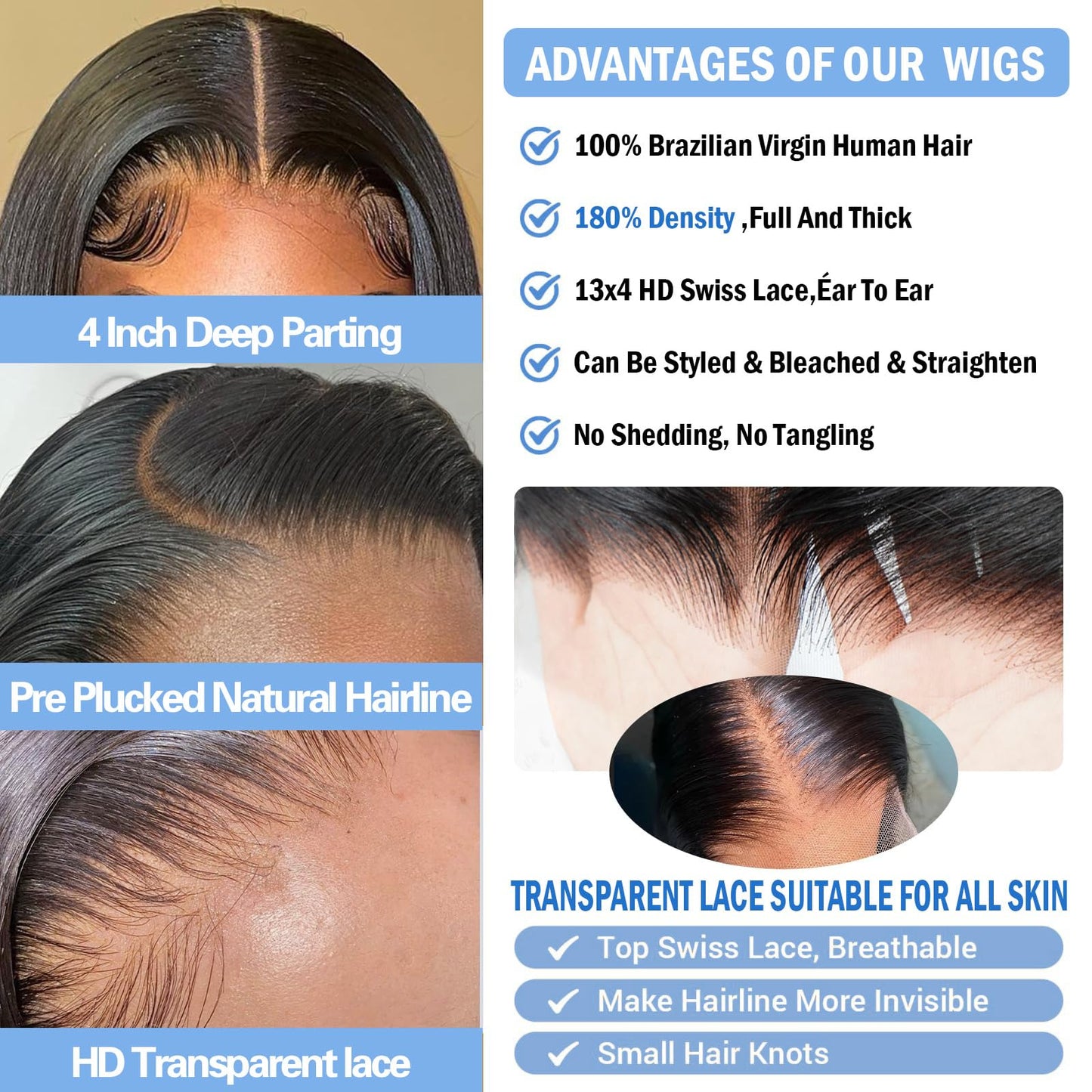 13x4 Body Wave Lace Front Human Hair 180% Density Human Wig with Body Hair HD Transparent Lace Front Wigs Natural Black Pre Plucked 100% Virgin Lace Frontal Human Hair Tangle Free for Women 30 inch