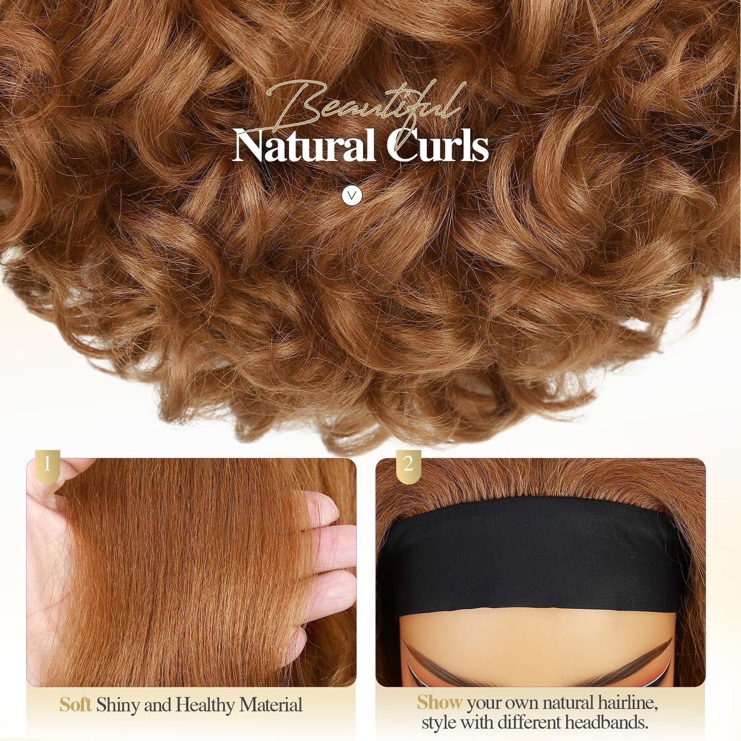 Quantum Love Yaki Curly Headband Wigs for Black Women Kinky Straight Black Headband Curly Ends Synthetic Wear and Go Glueless half Wig with Headbands Attached