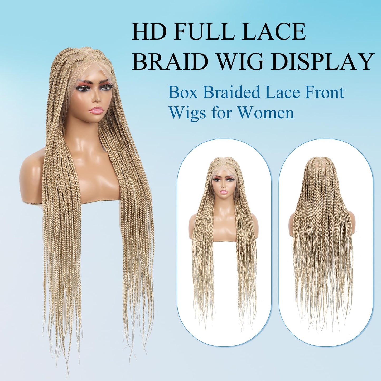 Olymei 360° Hd Full Lace Knotless Braided Wigs for Women Long Braided Lace Front Wigs with Baby Hair Light Brown Ombre Blonde Human Hair Blended Box Braid Wig 36"
